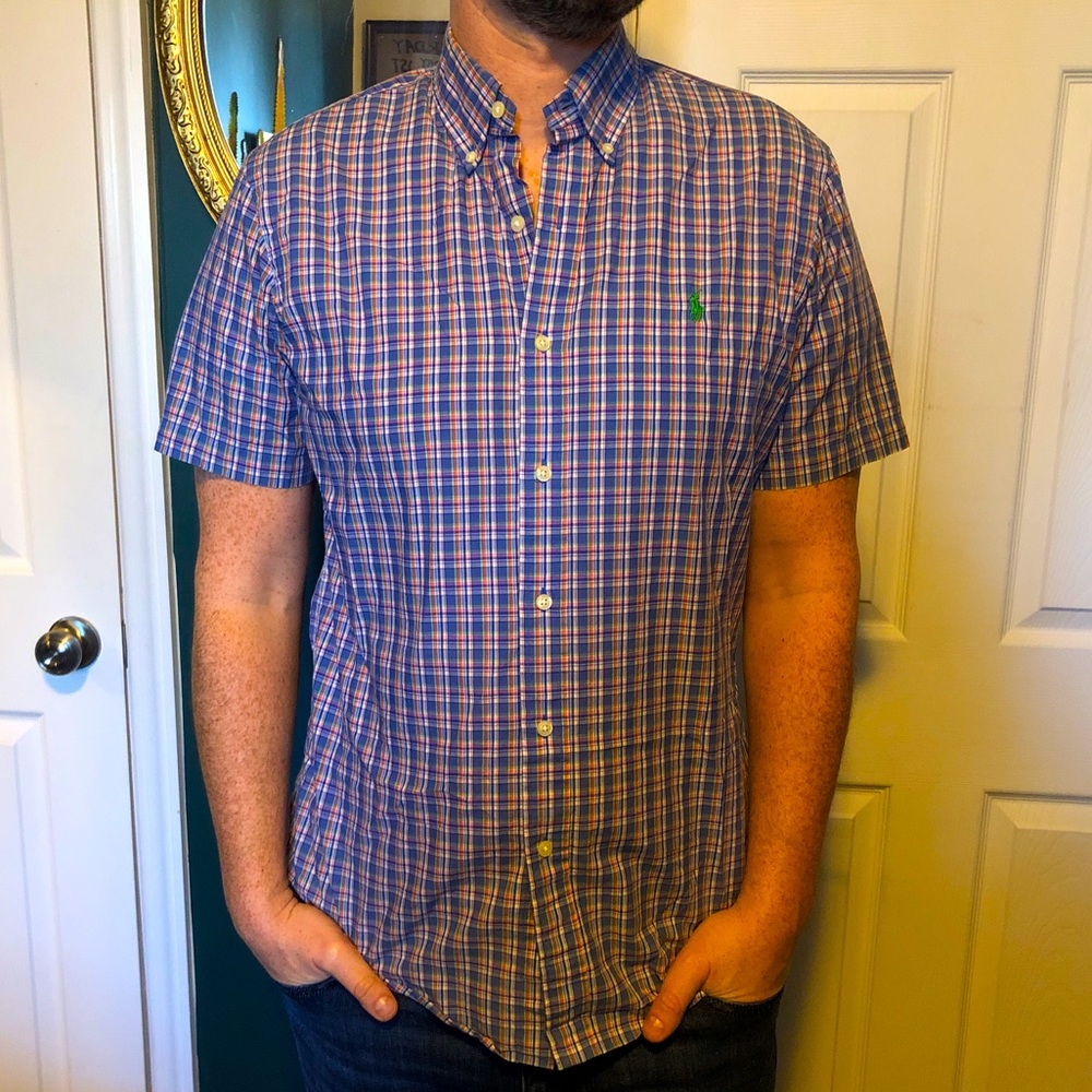 Ralph Lauren Custom Fit casual short sleeve plaid button down (M)
